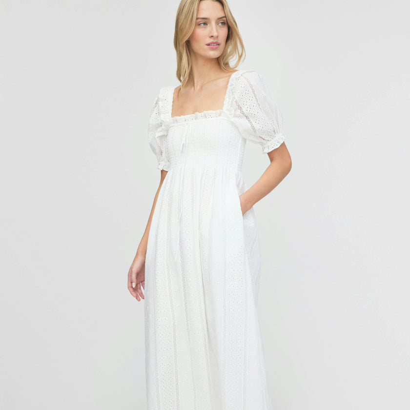 The Scarlett Nap Dress - White Broderie Voile