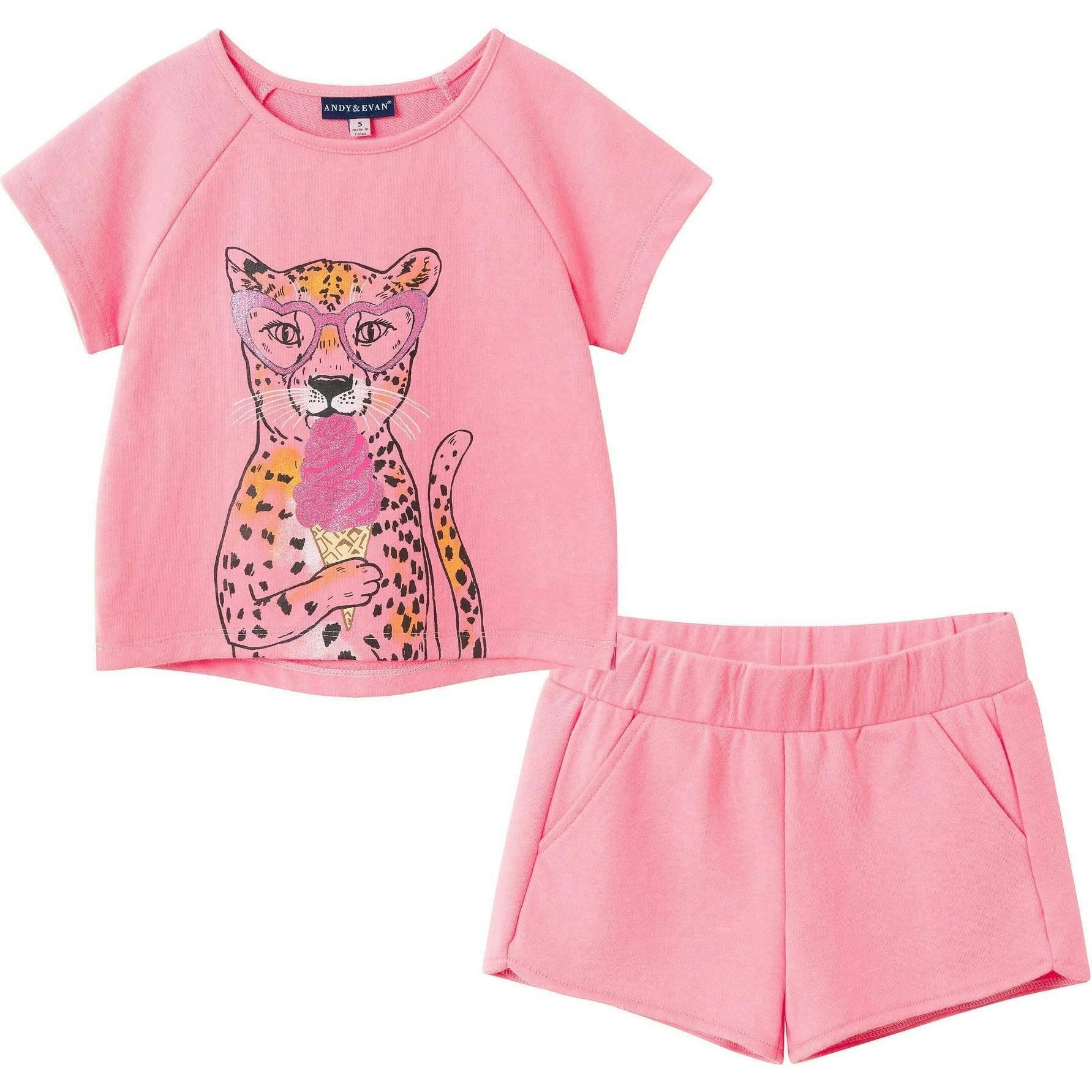Girls French Terry Top & Short | Glitter Cheetah