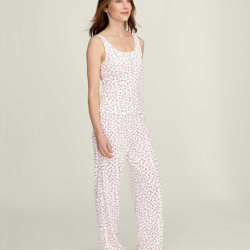 Women's Pointelle Tank in Pink Floral