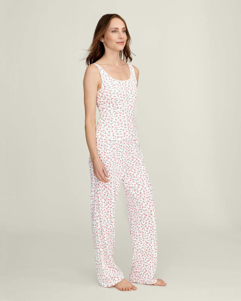 Women's Pointelle Tank in Pink Floral