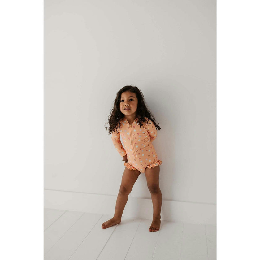 Girl's One-Piece Ruffle Rash Guard Swimsuit