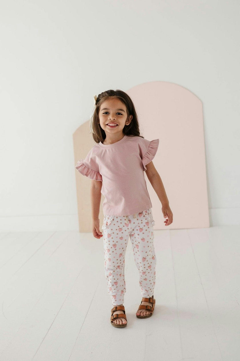 Girls Ruffle Sleeve Top in Spring Mauve