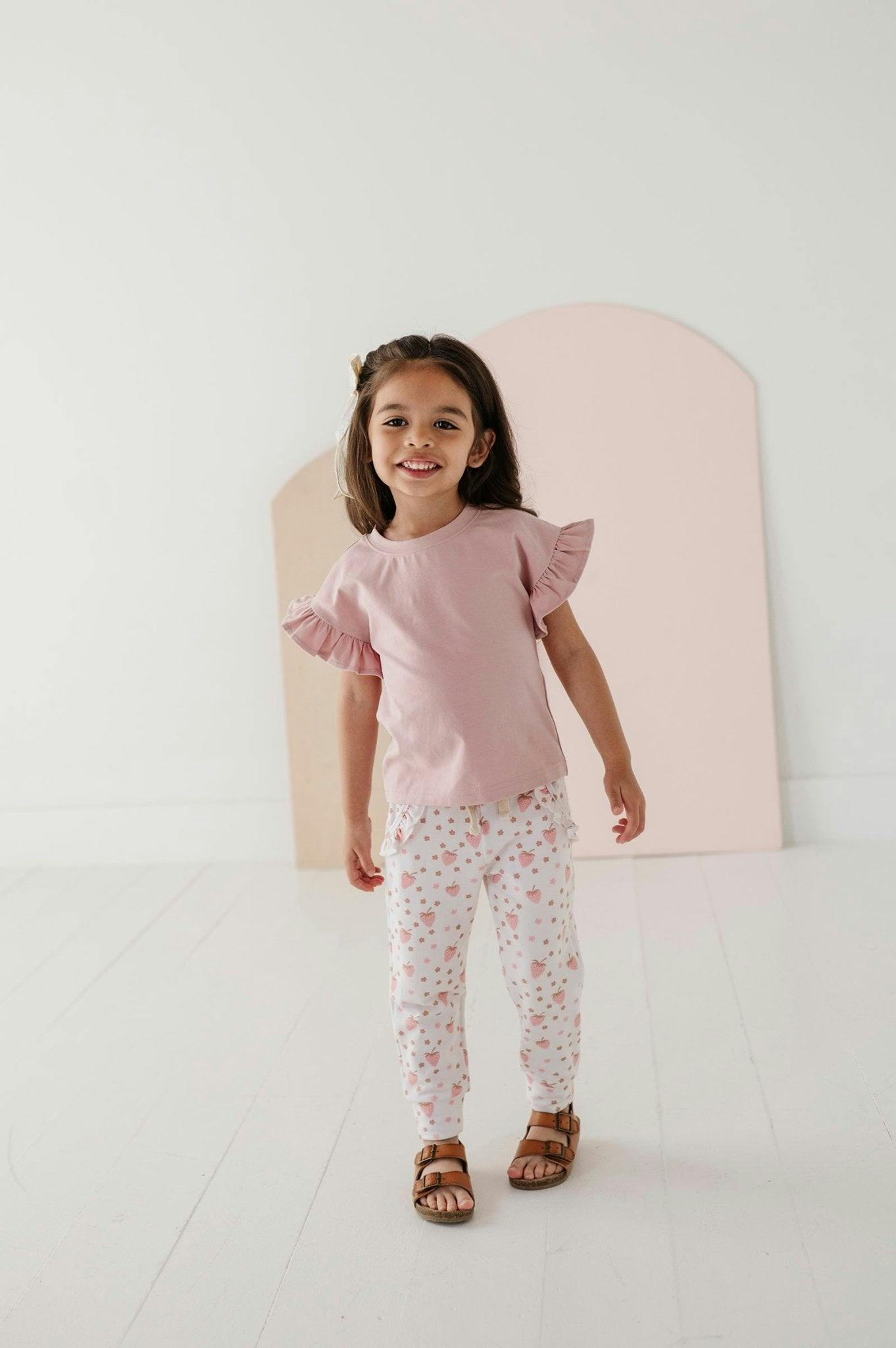 Girls Ruffle Sleeve Top in Spring Mauve