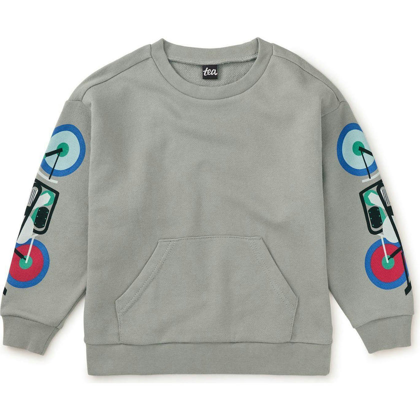 Motorbike Print Long Sleeve Kangaroo Pocket Popover, Grey