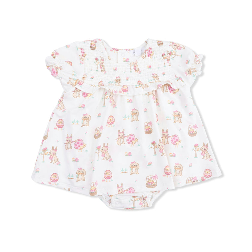 Easter Egg Hunt Pink - Smocked Ruffle Bubble with Skirt