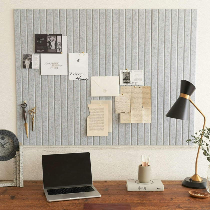 Large Felt Bulletin Board - Stylish 35" x 47" Cork Board Alternative for Office & Wall Decor - 12 Adhesive Tiles w/Golden Pins to Display Your Photos