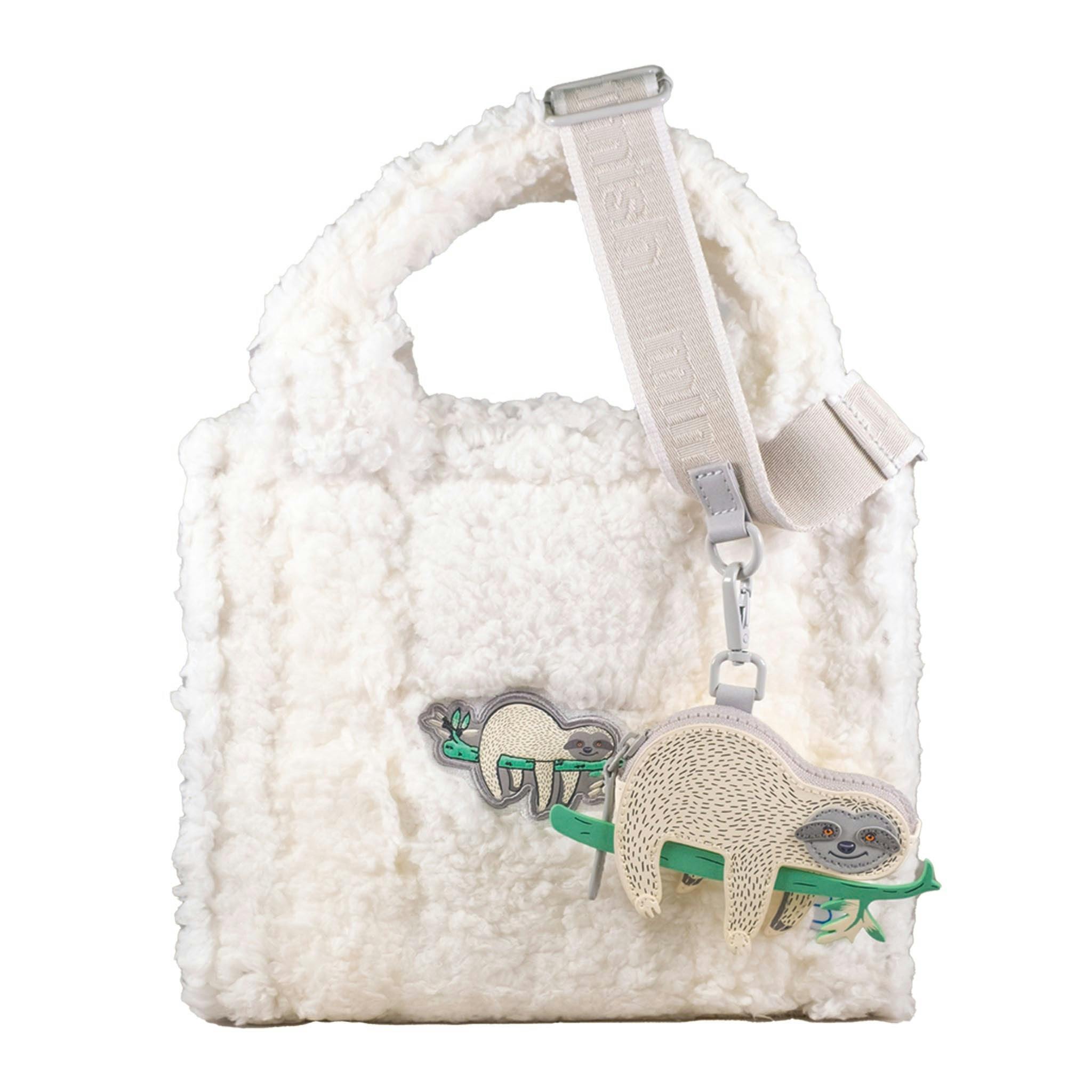 Sherpa Tote Bag – Cozy, Colorful & Convertible with Matching Coin Purse, Lounging Sloth