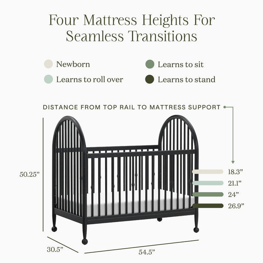 Alouette 3-in-1 Convertible Spindle Crib in Archival Black