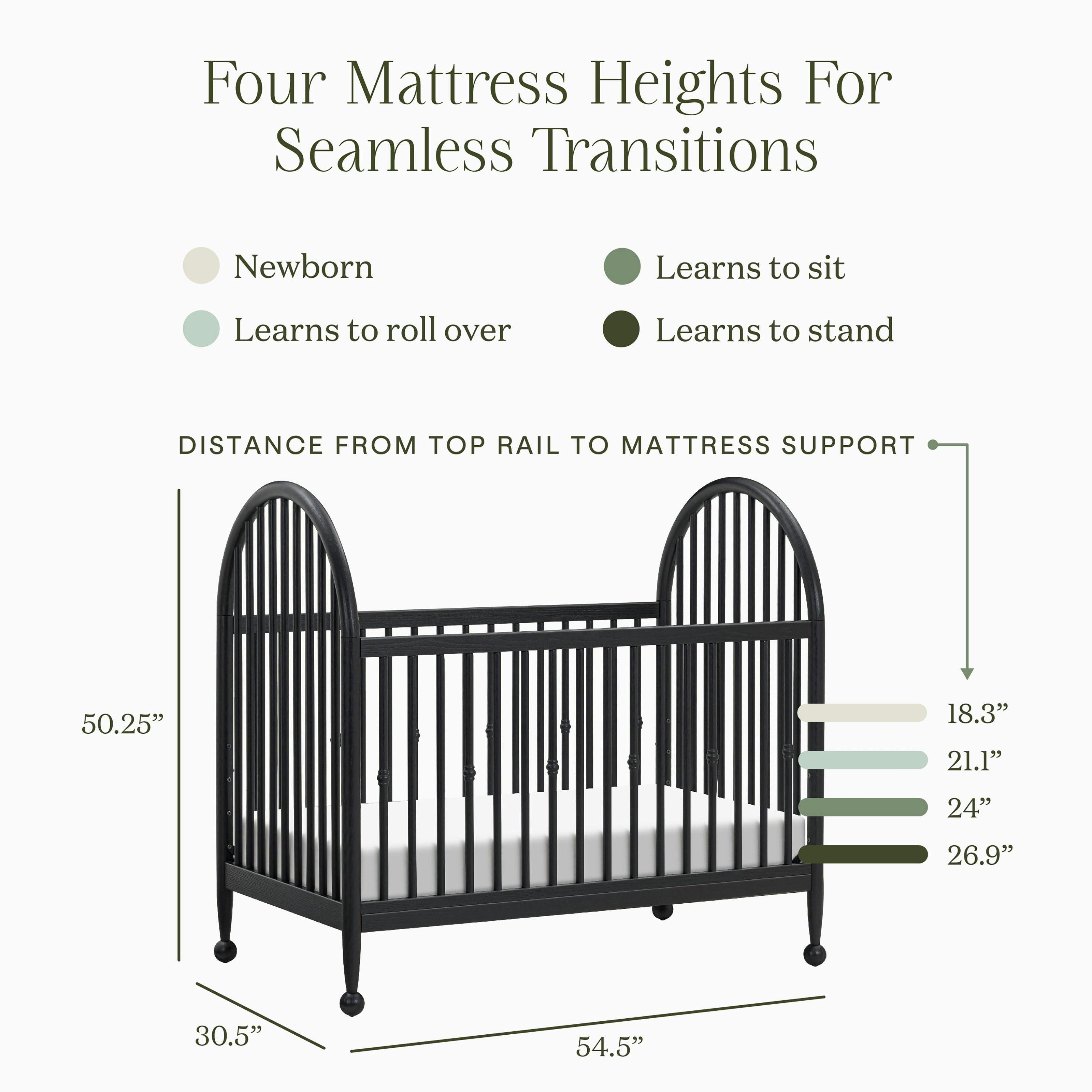Alouette 3-in-1 Convertible Spindle Crib in Archival Black