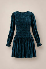 Lena Dress in Dark Teal Velvet