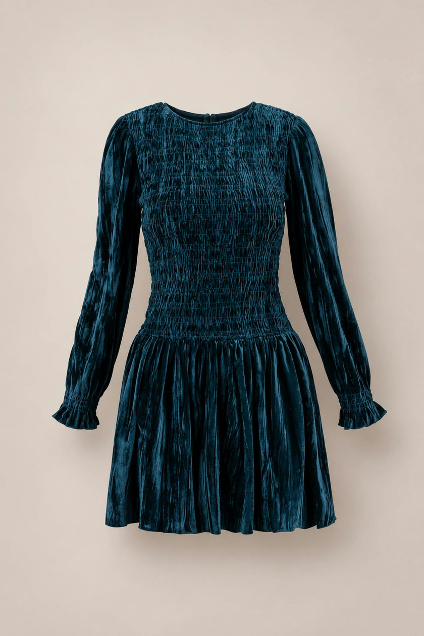 Lena Dress in Dark Teal Velvet