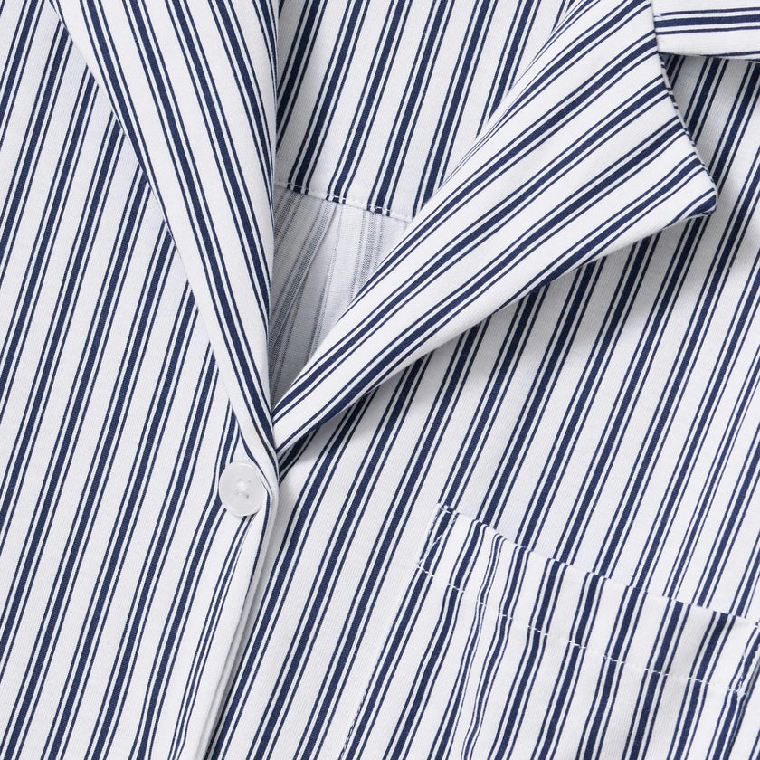 The Olivia Wide Leg Pima Pajama Set in Navy French Ticking