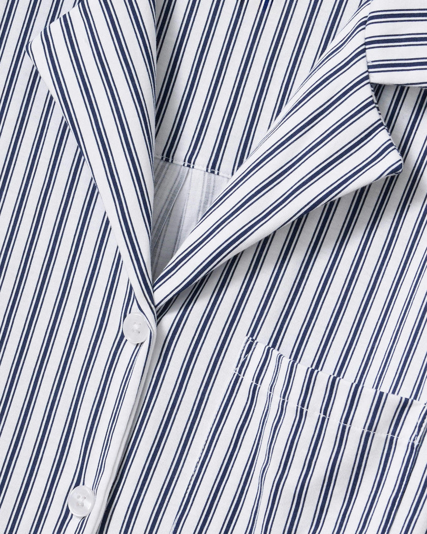 The Olivia Wide Leg Pima Pajama Set in Navy French Ticking