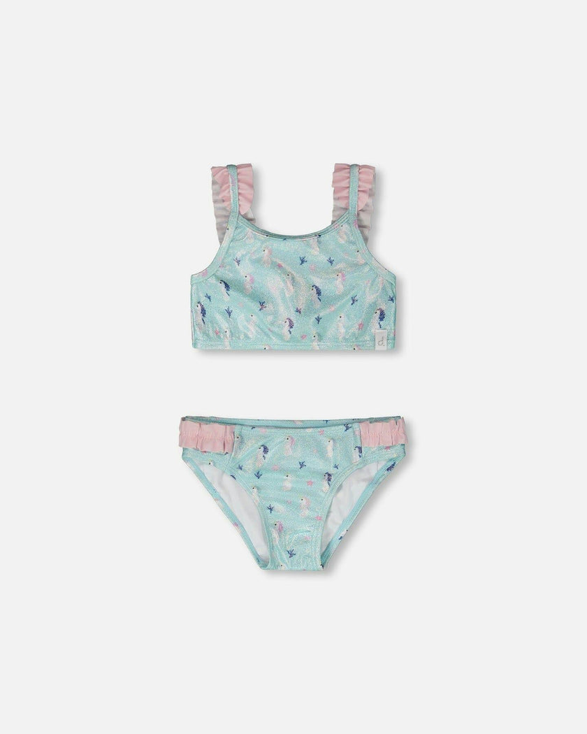 Two-Piece Swimsuit Blue Seahorse Print