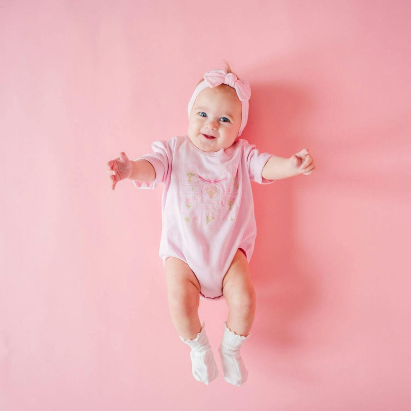 Bouquet Bow Short Sleeve Romper - Ballet