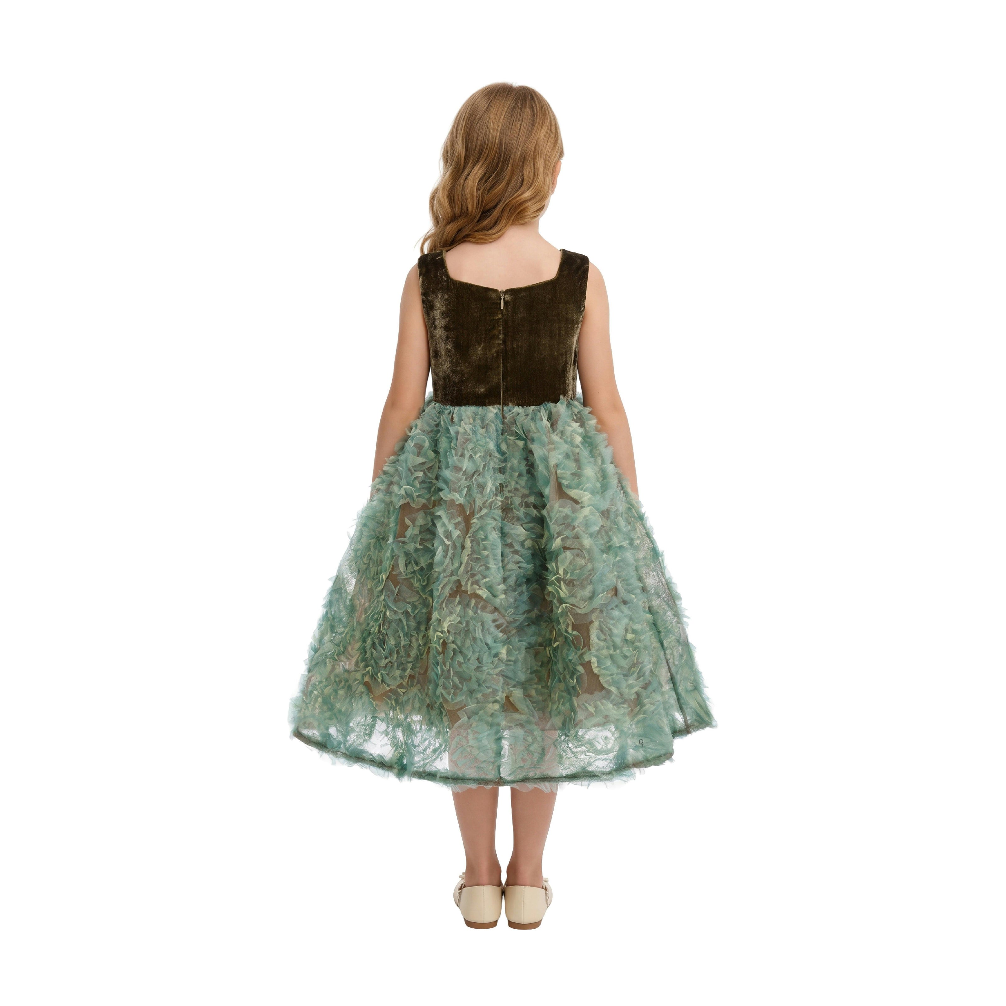 Green Bellina Velvet Tulle Dress