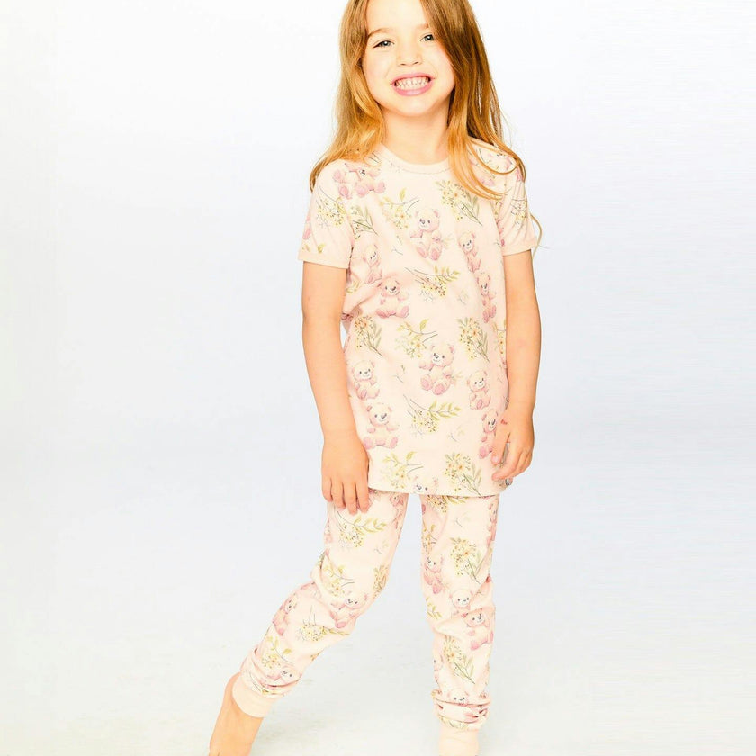 Organic Cotton Two-Piece Pajamas Set Pale Pink Print