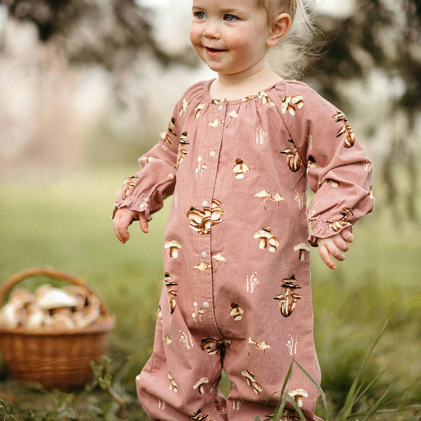 Mushroom Corduroy Ruffle Snap Jumper