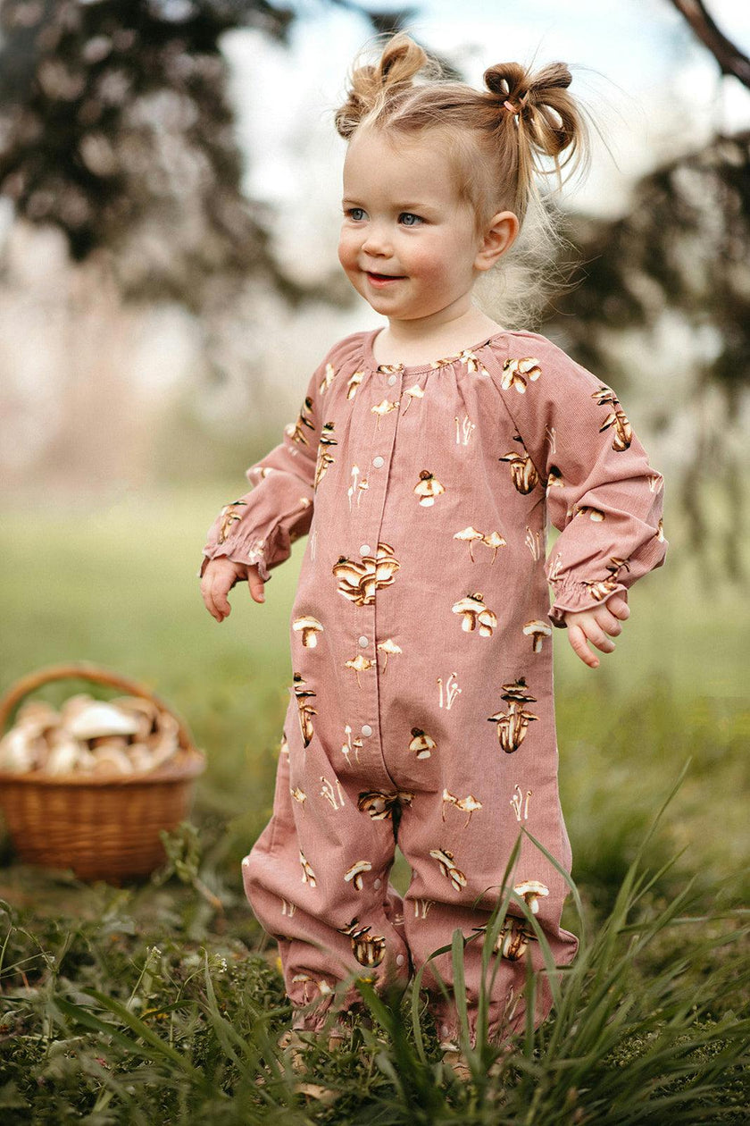 Mushroom Corduroy Ruffle Snap Jumper