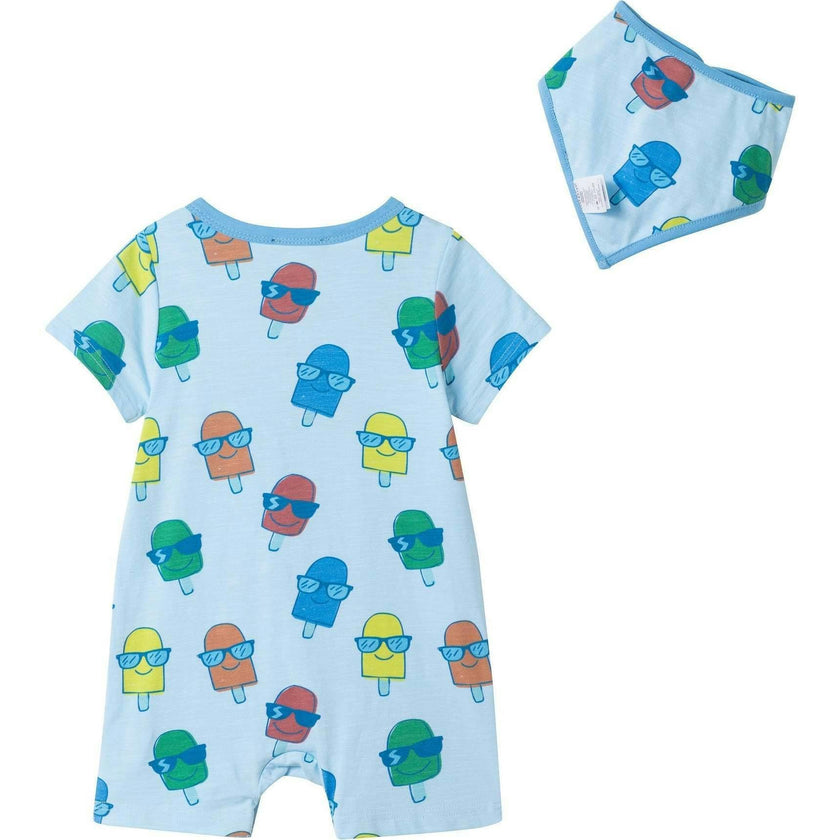 Infant Boys Henley Romper & Bib Set | Blue Ice-Pops