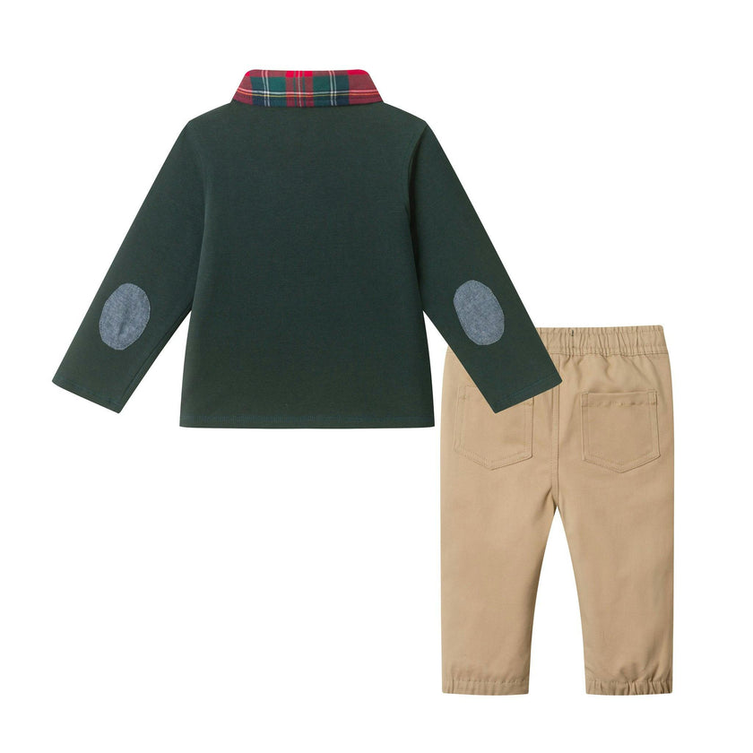 Infant Plaid Collar Polo & Pant Set | Green