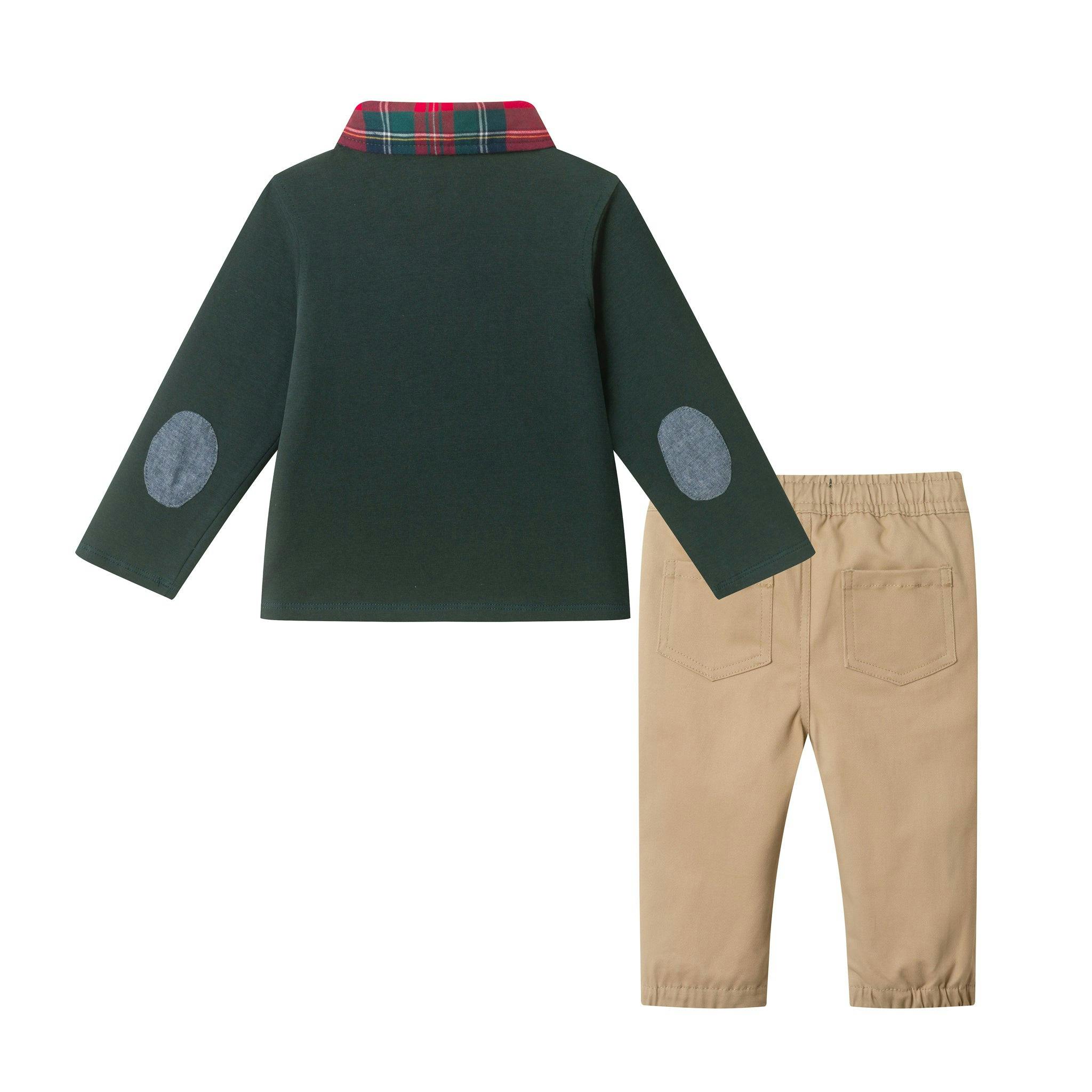 Infant Plaid Collar Polo & Pant Set | Green