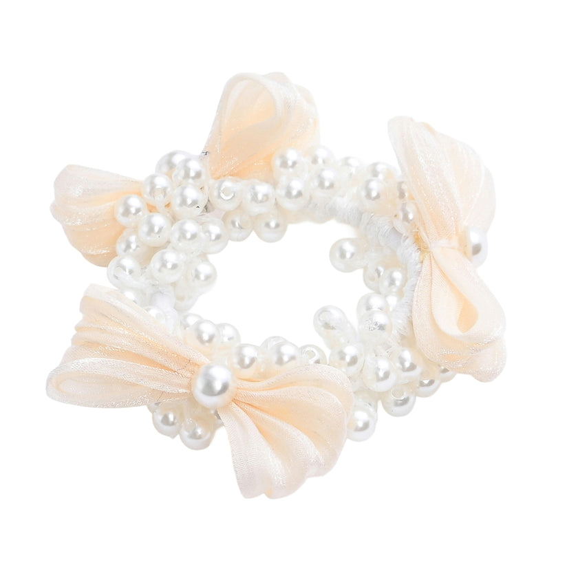 Pearl Cluster Bow Scrunchie Set