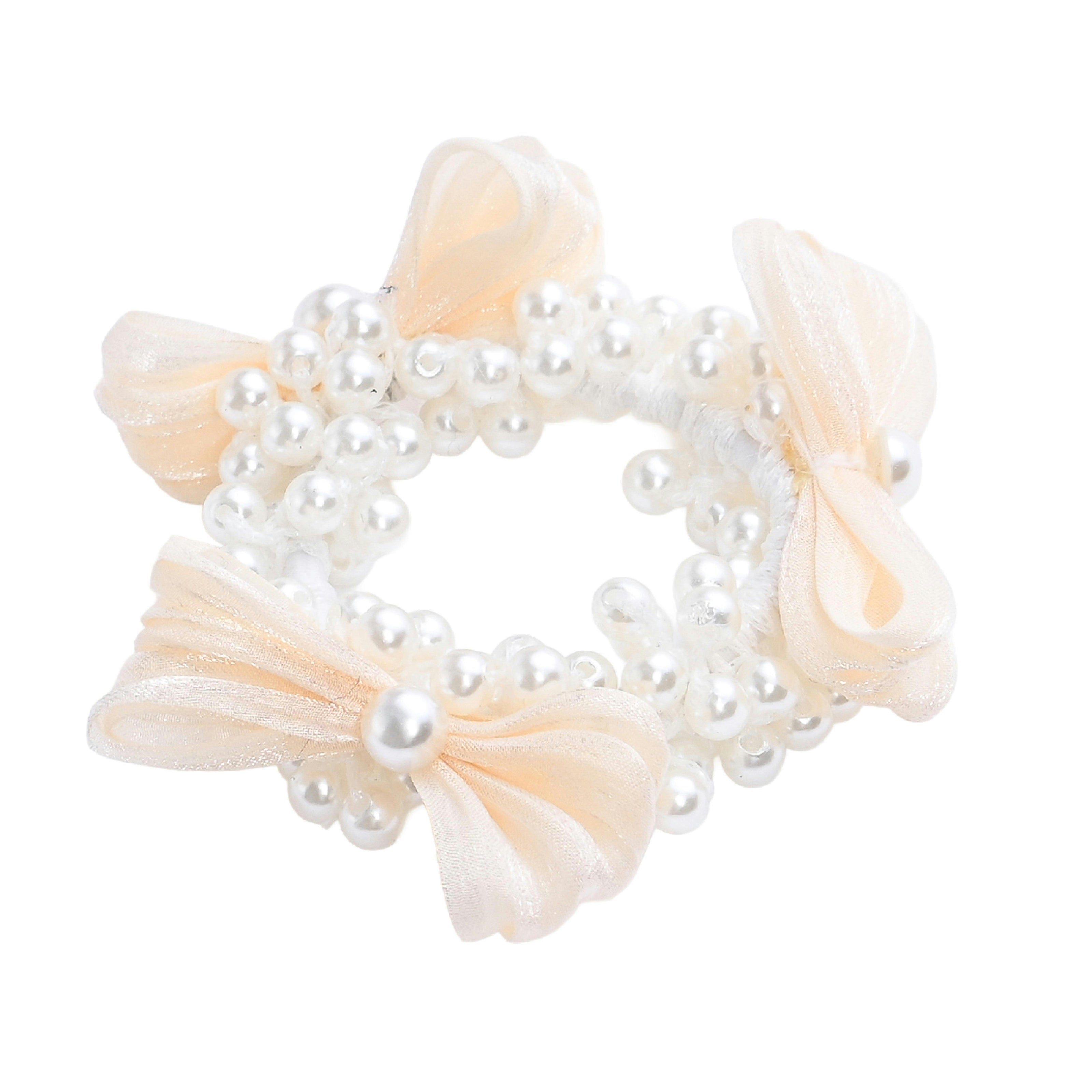 Pearl Cluster Bow Scrunchie Set