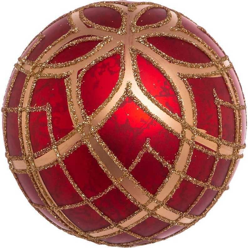 80MM Red with Gold Plaid Glass Ball Ornaments