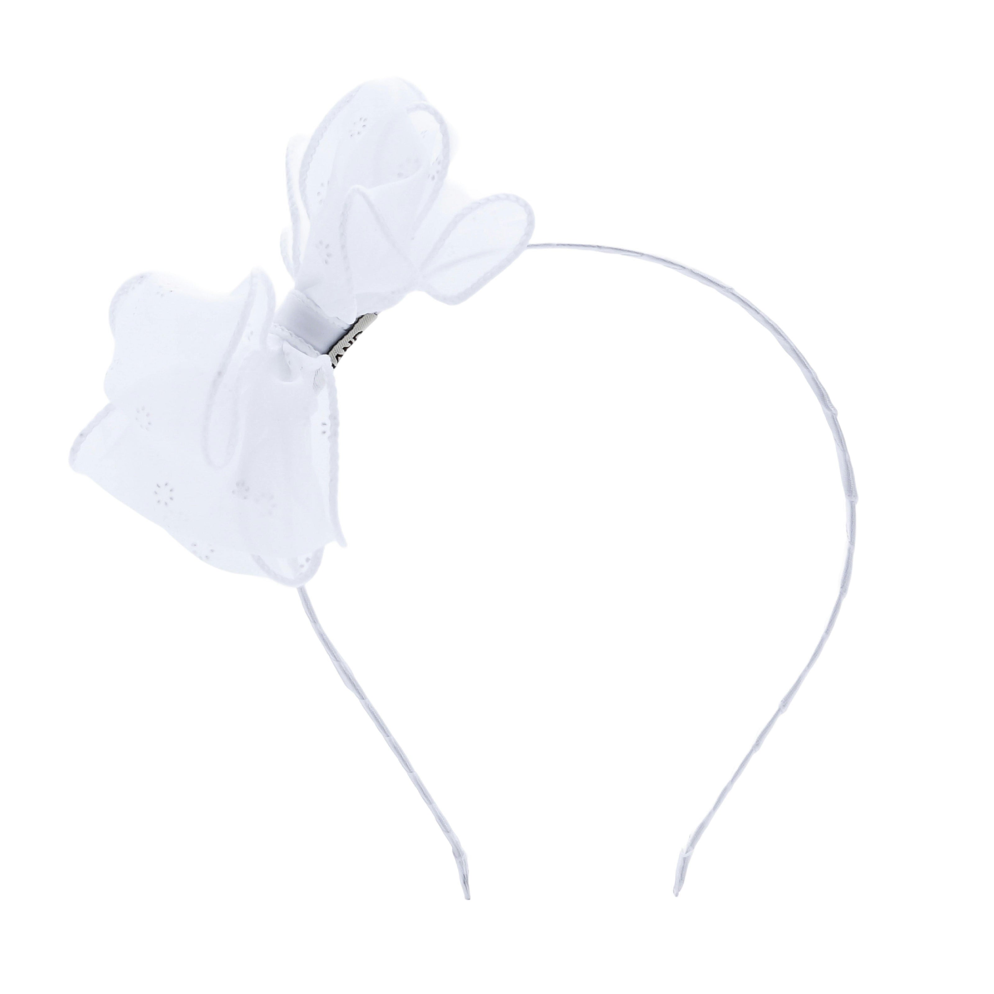 White Embroidered Bow Headband