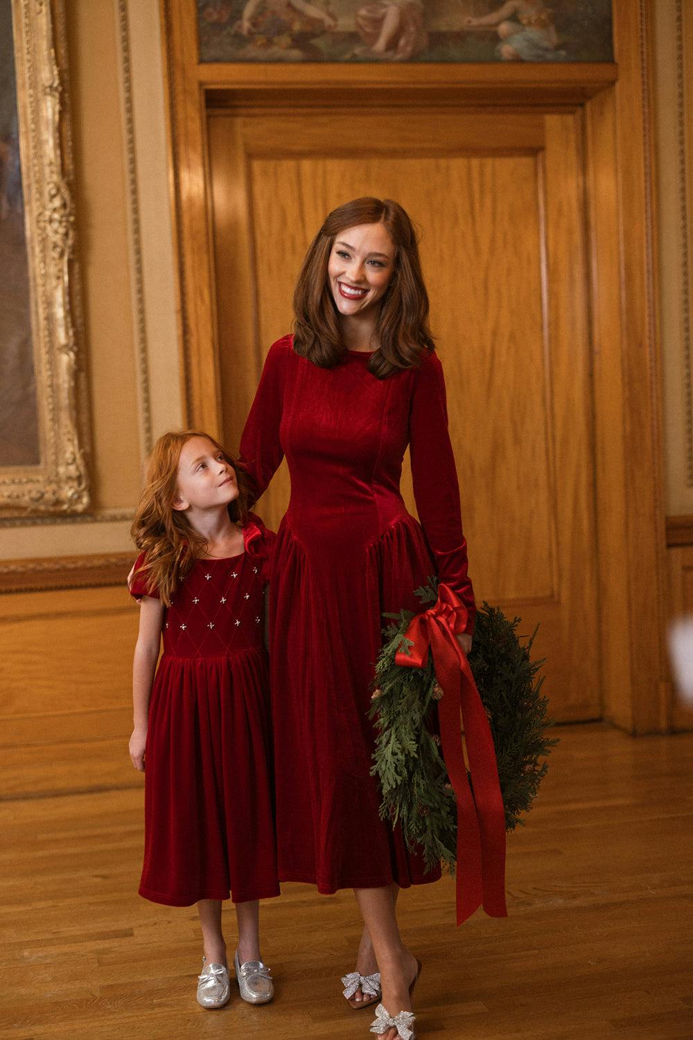 Vera June Dress in Poinsettia Velvet
