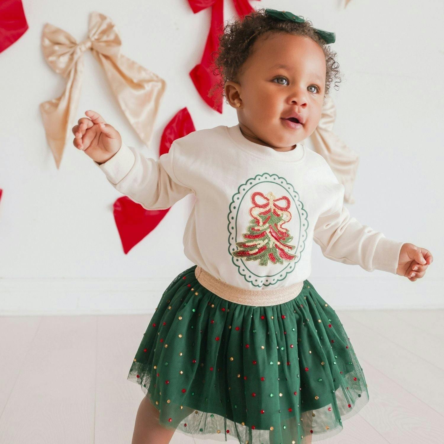 Emerald Rhinestone Christmas Tulle Bow Baby Headband
