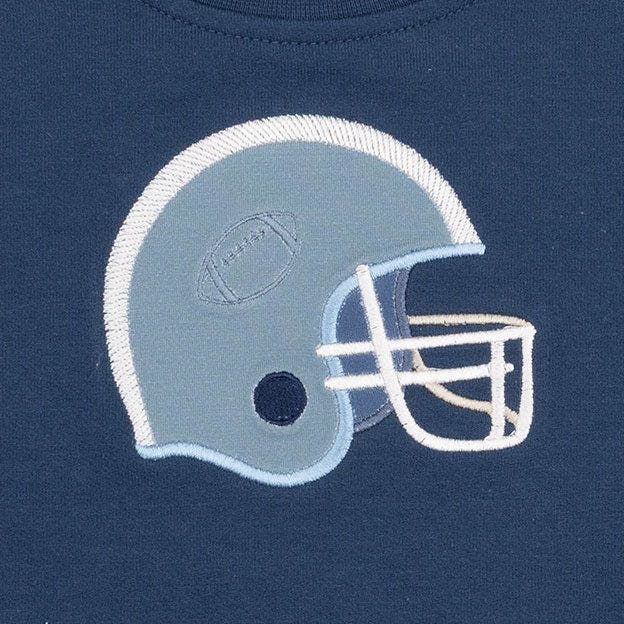 Football Helmets - Drop Sleeve Sweatshirt with Varsity Stripes Blue Helmet