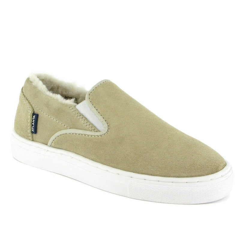 Wool Lining Suede Slip On Sneakers, Natural