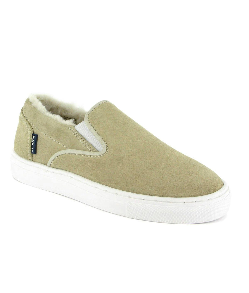 Wool Lining Suede Slip On Sneakers, Natural