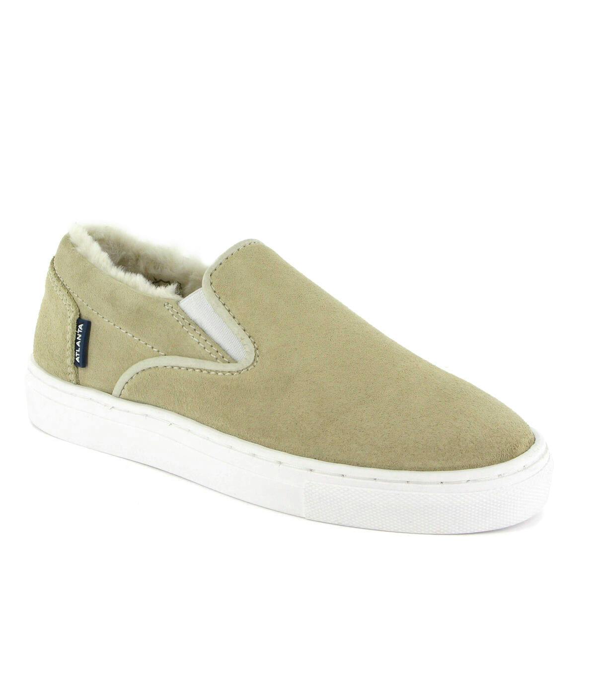 Wool Lining Suede Slip On Sneakers, Natural