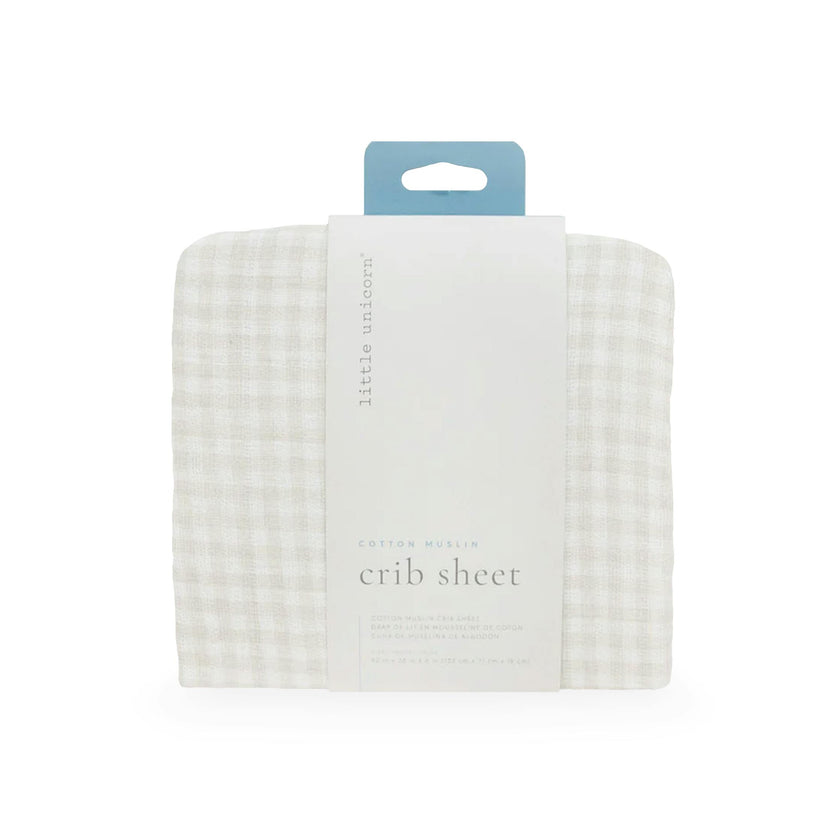 Cotton Muslin Crib Sheet - Tan Gingham
