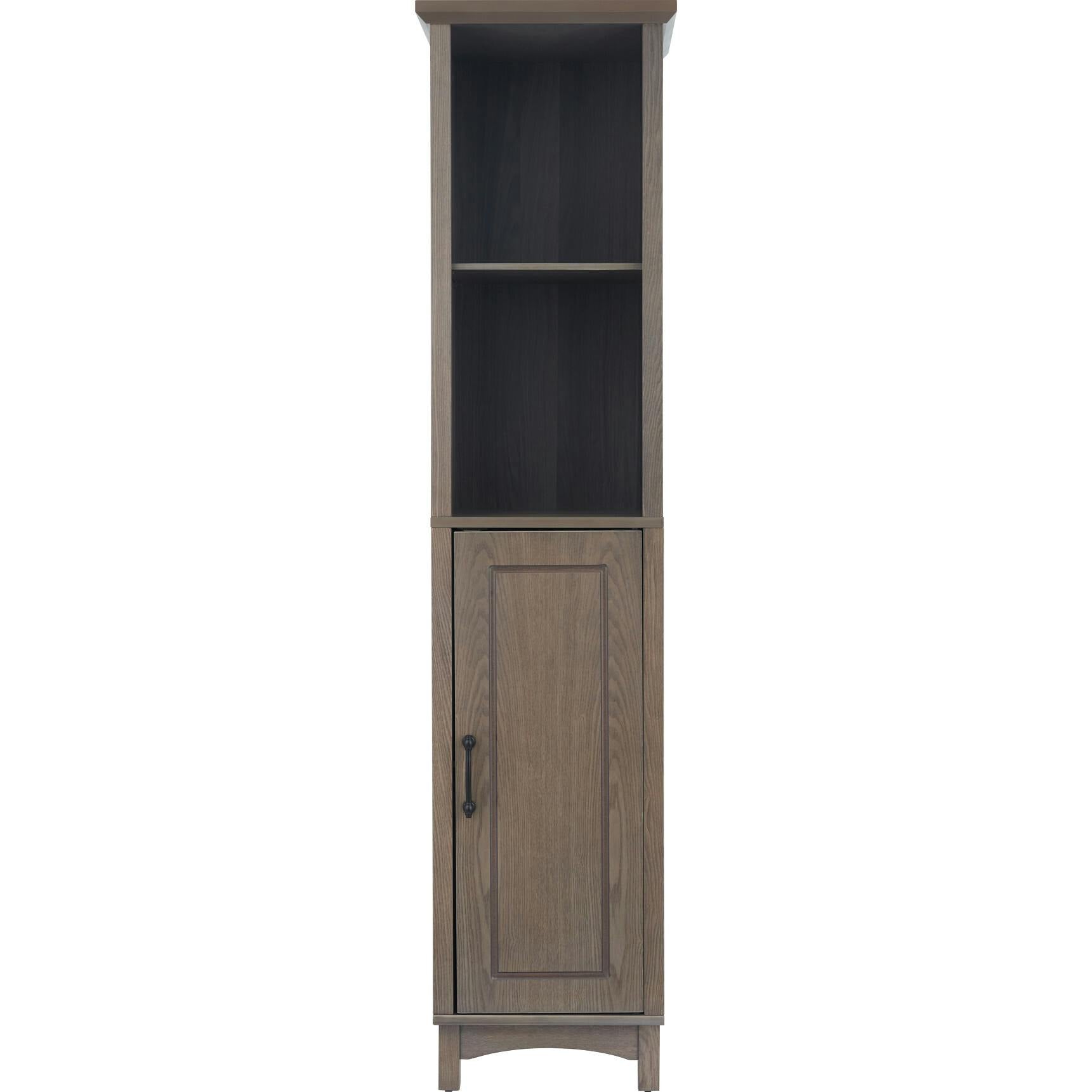 Russell Modern Farmhouse Linen Tower Storage Cabinet with Open Shelves for Bathrooms or Hallways