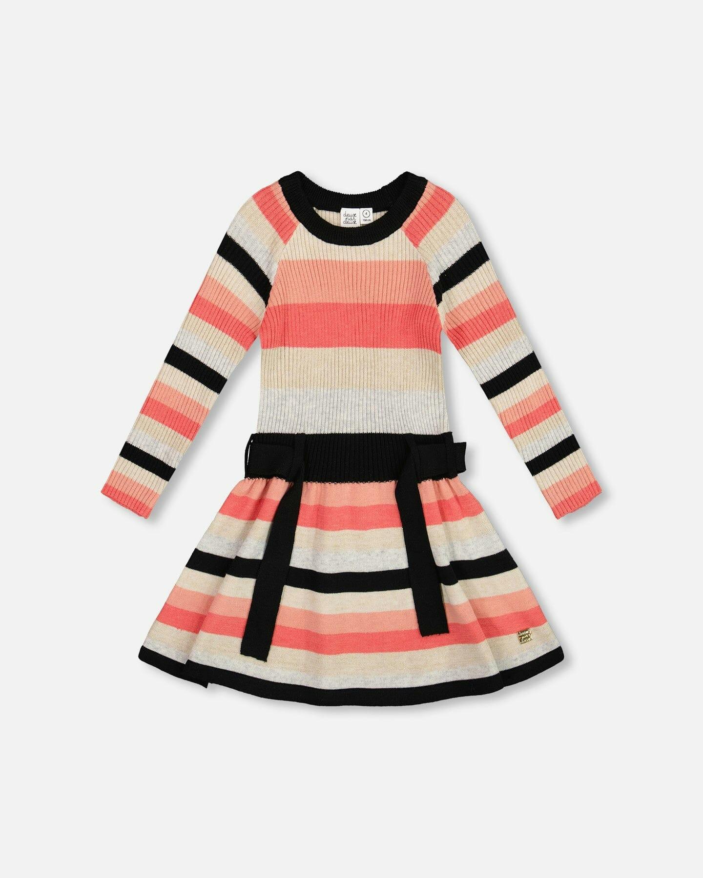 Striped Knit Dress Beige Black and Pink