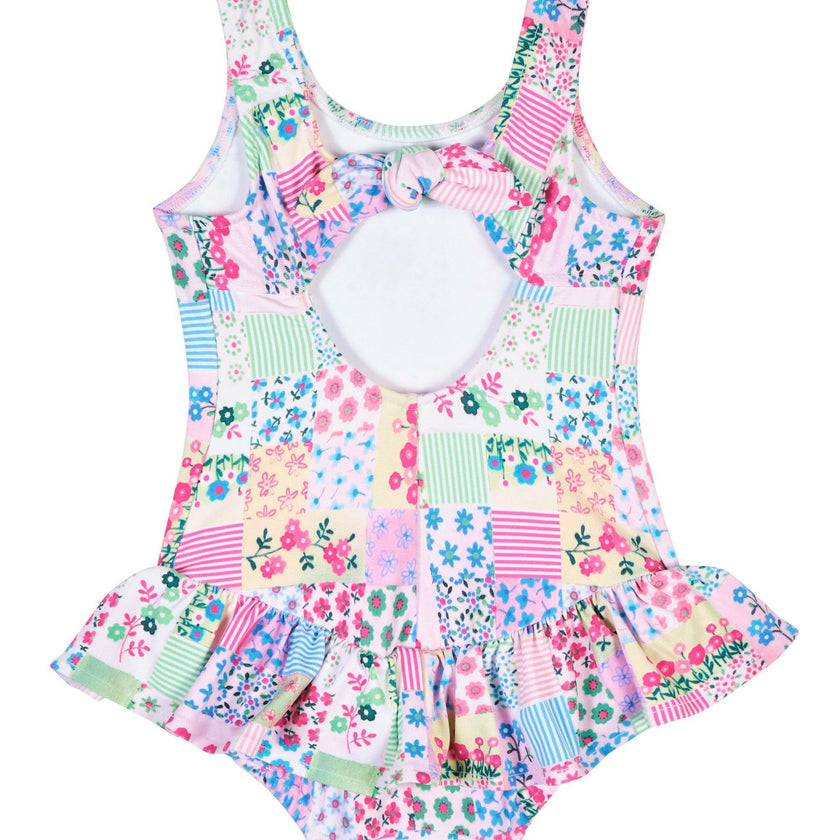 Patchwork Floral Hip Ruffle Swimsuit