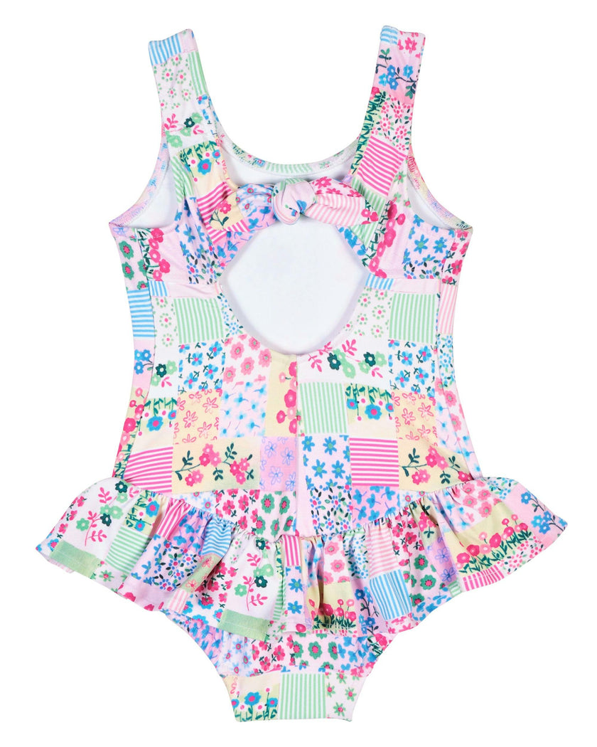 Patchwork Floral Hip Ruffle Swimsuit