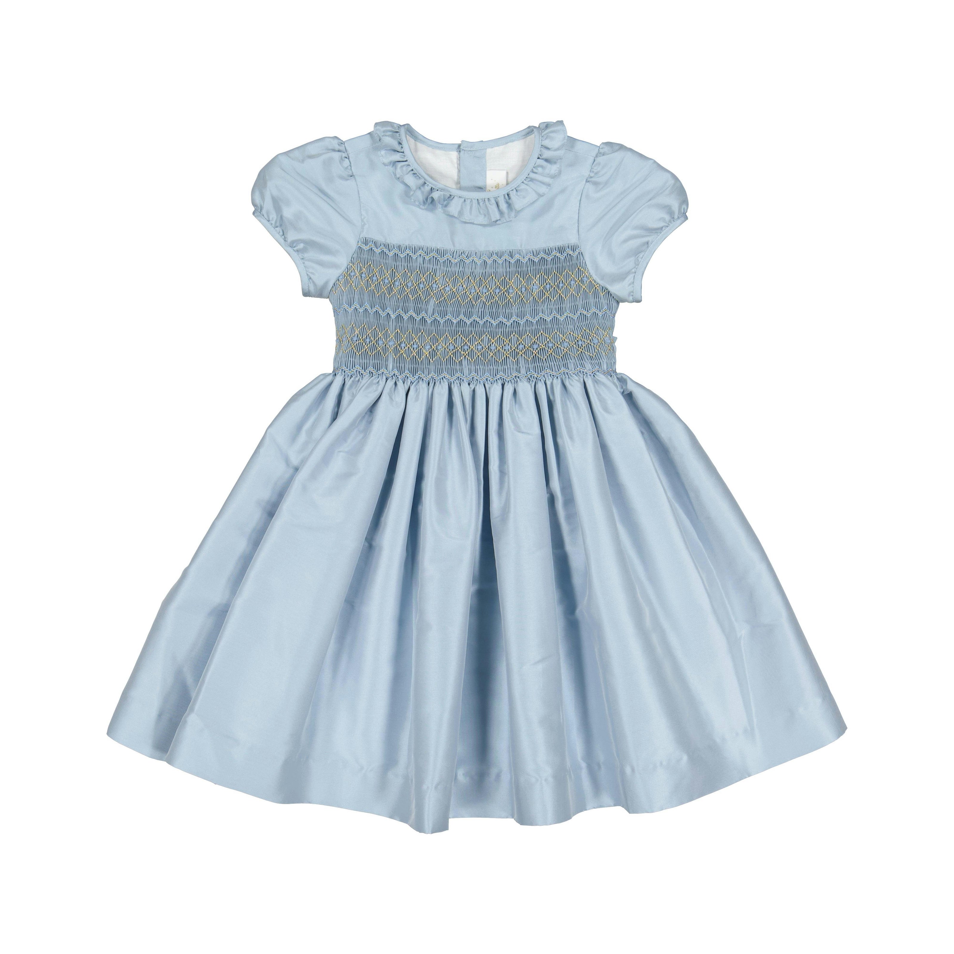 Astrid Blue Taffeta Smocked Girl Dress