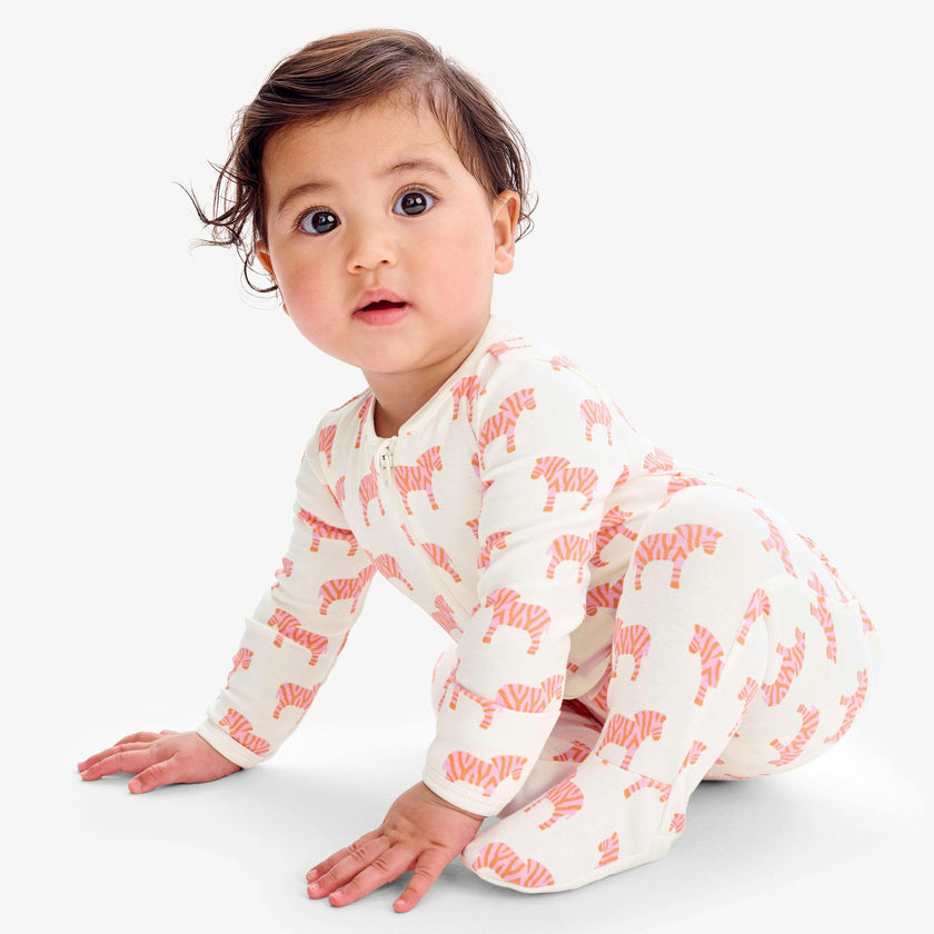 Baby organic animal friends zip footie