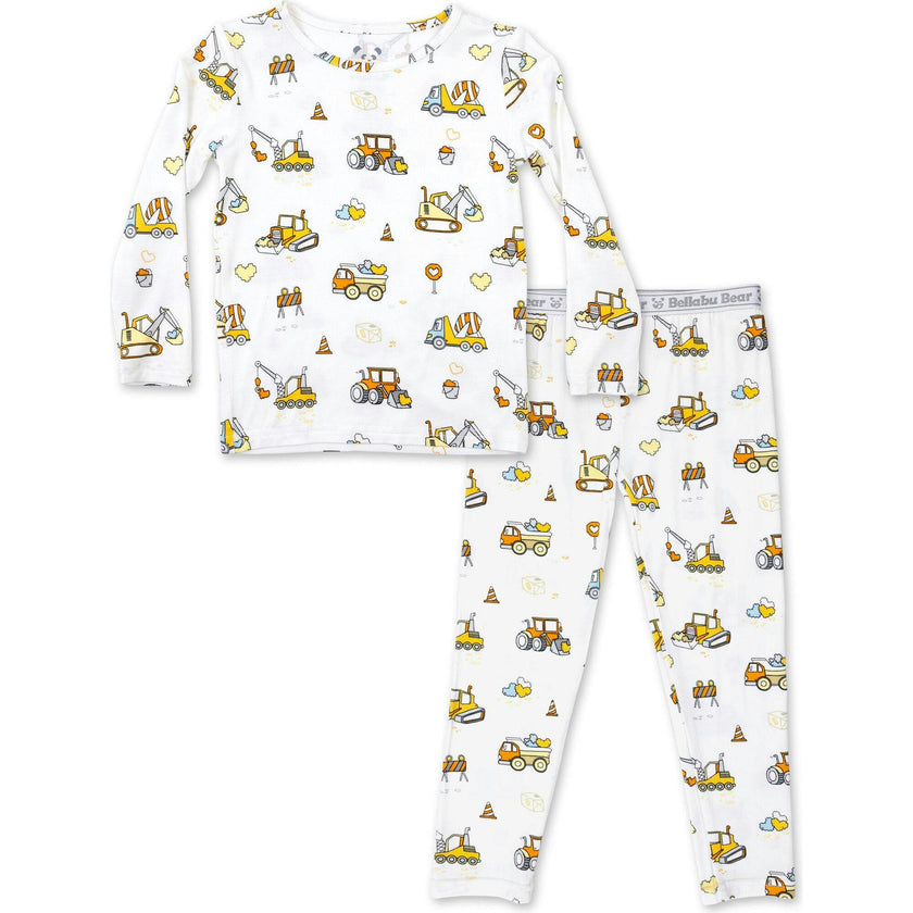 Love Trucks White Bamboo Kids Pajamas