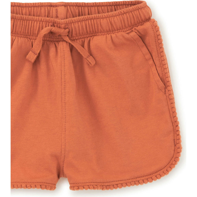 Pom-Pom Rounded Edge Drawstring Gym Shorts, Orange