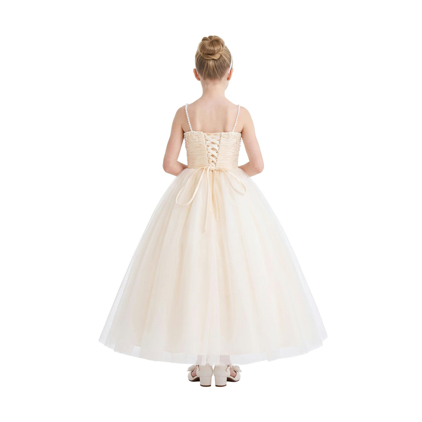 Cream Maristella Ruched Tulle Gown