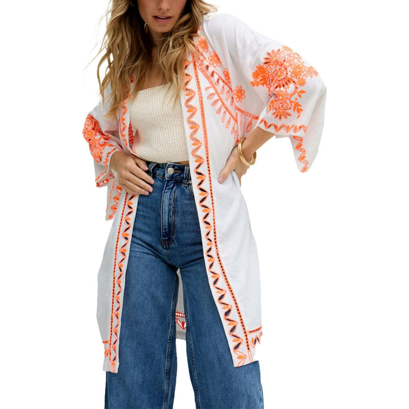 Lupe Edge To Edge Embroidered Kimono
