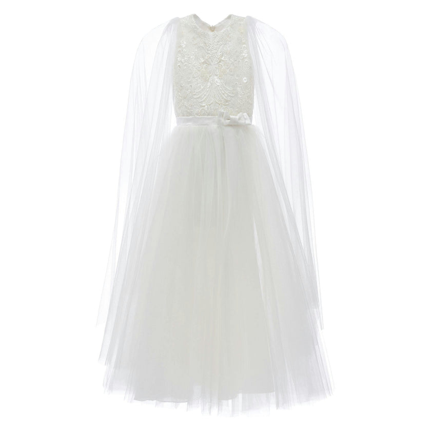 White Thalia Tulle Capelet Dress