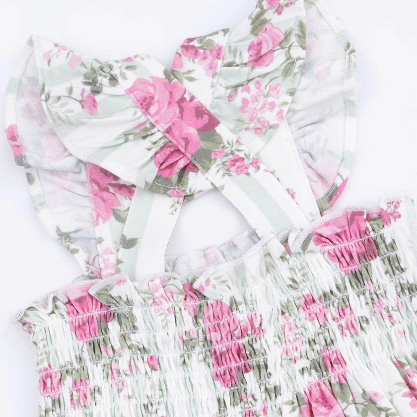 Cabbage Rose Stripe - Smocked Top with Bloomer