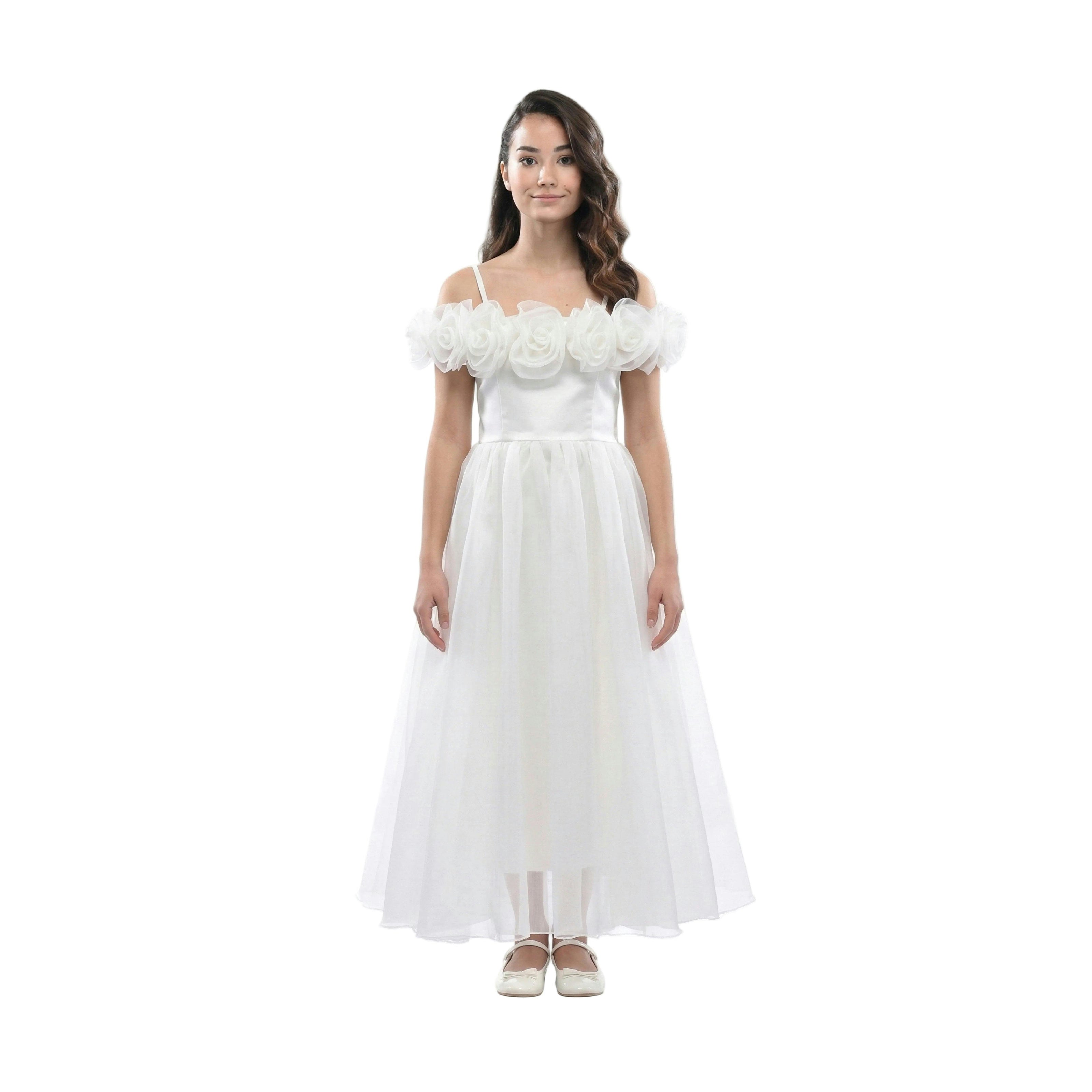 Ivory Chloe Rose Appliqué Tulle Dress